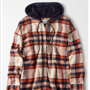 American Eagle Plaid Hooded Button Up Shirt